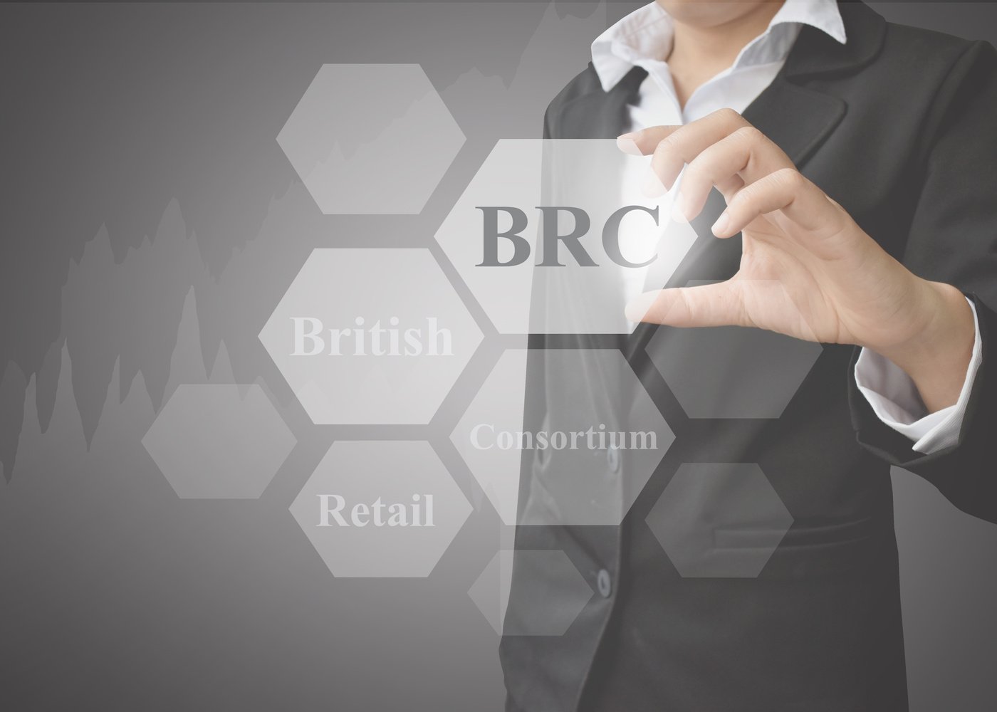 businesswoman showing presentation BRC(British Retail Consortium) concept